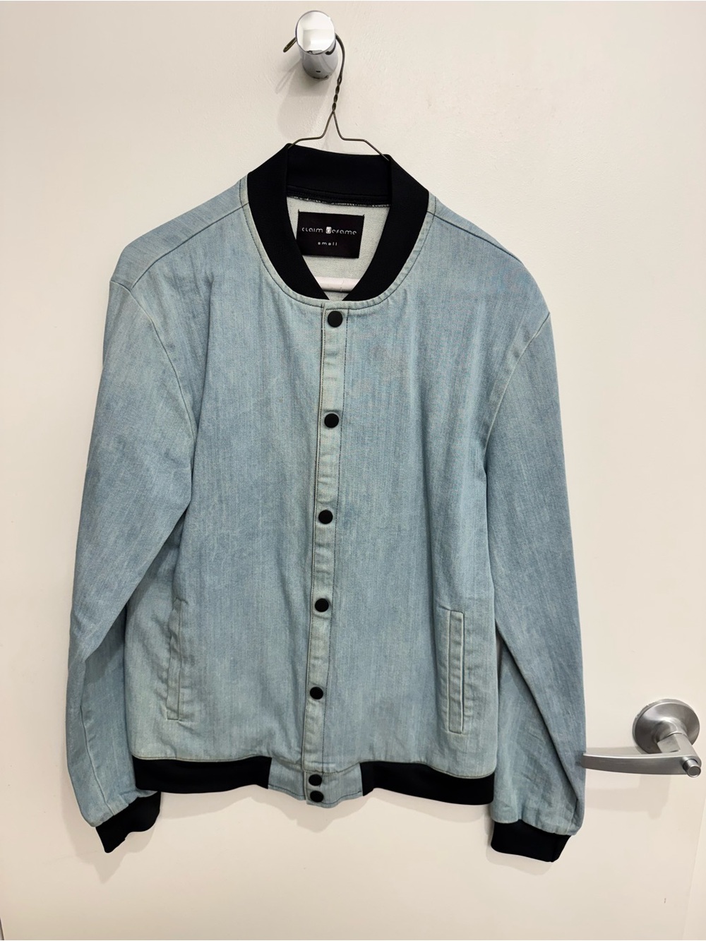 Denim Bomber Jacket with Black Trim by Claim Defame